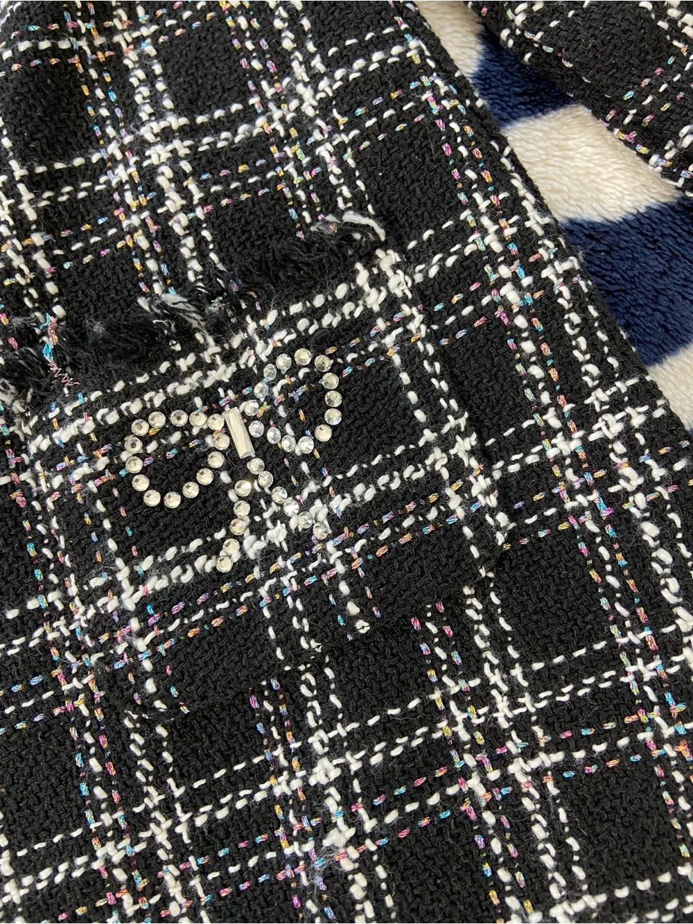 Rachel Zoe Girls Black White Plaid Tweed Bouclé Coat Metallic Peter Pan Collar